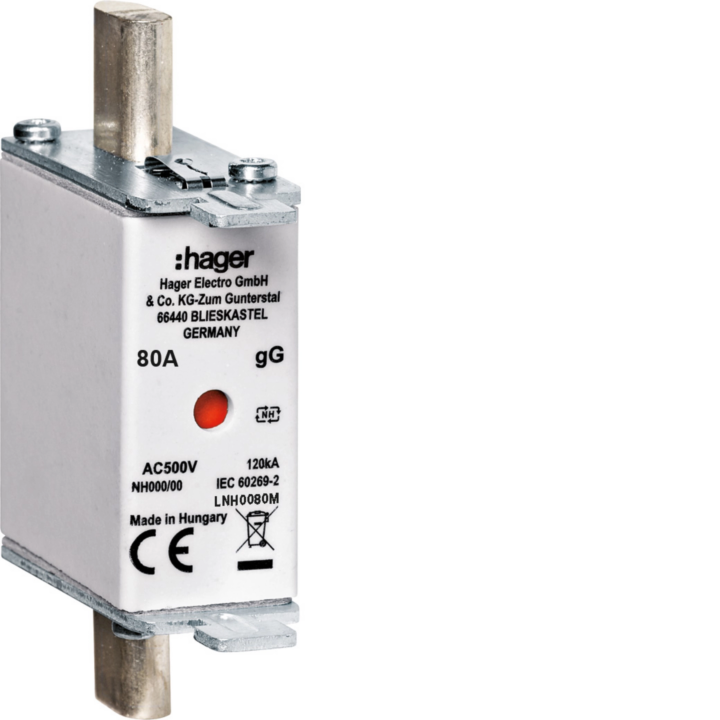 Hager LNH0080M HRC LV Fuse NH000 gG AC500V 80A