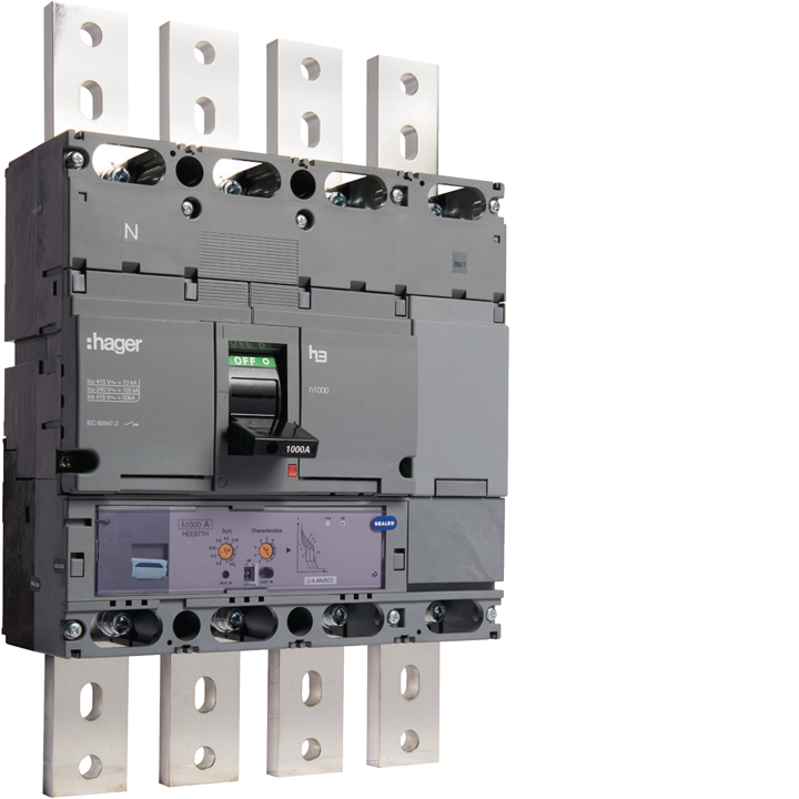 Hager HEE971H MCCB 4P 70kA 1000A LSI