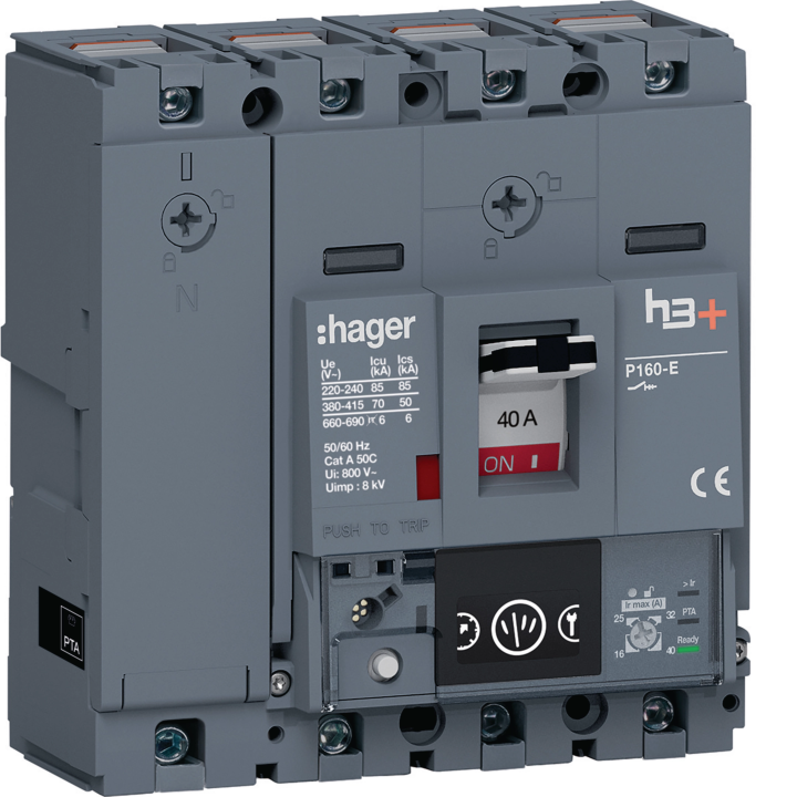 Hager HES041NC MCCB H3+ P160 Energy 4x40A 70kA