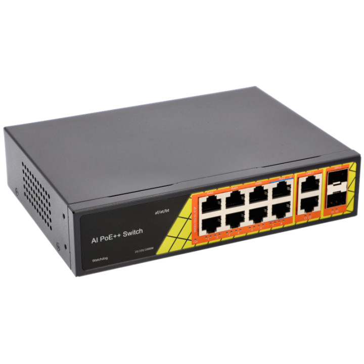 VidiLine VIDI-G0822GB_V2 8-Port Gigabit PoE Switch with 2 SFP and 2 Uplink Ports, 120W