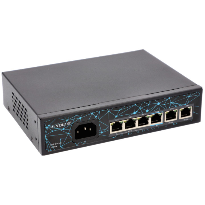 VidiLine VIDI-F0420FBL_V2_2 PoE Switch 4x PoE 100Mb/s 2x Uplink 65W