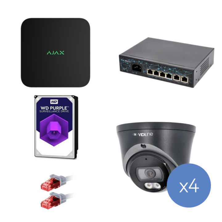 VidiLine ZES-AJAX-VIDI-35D IP Surveillance Kit 4 Cameras 5MP SMD NVR 4K