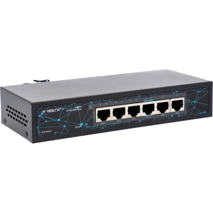 VidiLine VIDI-F0420FB PoE Switch 4x PoE 100Mbps 2x Uplink 65W PoE Budget