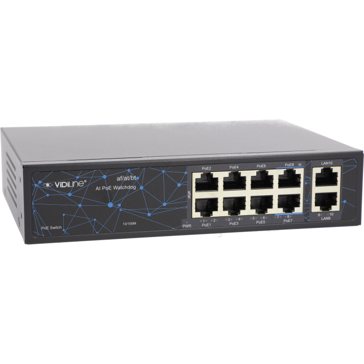 VidiLine VIDI-F0820FB PoE Switch 8x 100Mbps + 2x 100Mbps Uplink 120W
