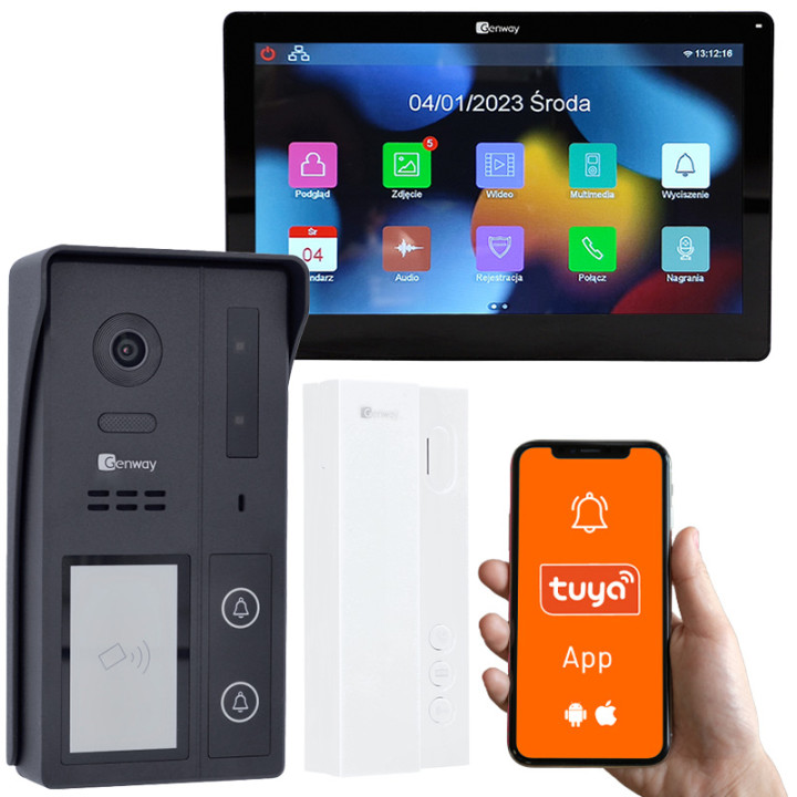 Genway F-S62-V13-A01-PS-C 2-Wire Video Intercom Kit with 7" Touch Monitor, WiFi & Tuya, and Extra Handset