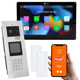 Genway KIT-F-M91-V13C-A01 Multi-Apartment Video Intercom Kit for 2 Families with Extra Handset, Code/Card/Fob Entry, Tuya Smartp