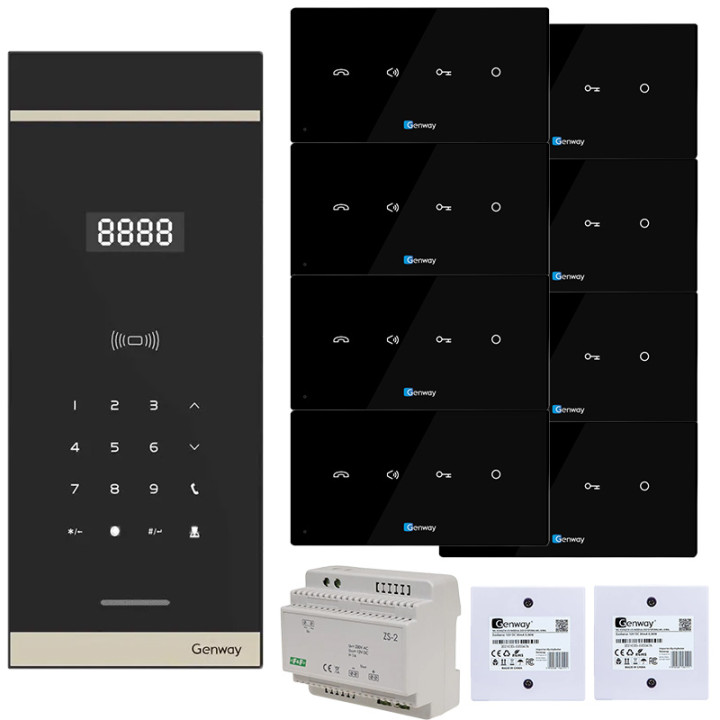 Genway WL-03NL-V3 Digital Intercom Kit for 8 Apartments, Hands-Free, Polish Voice Prompts
