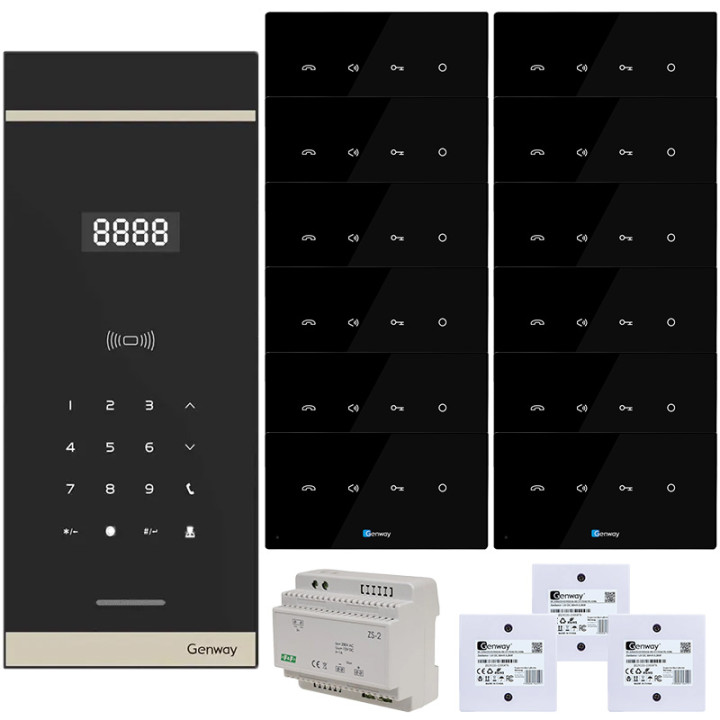 Genway WL-03NL-V3 Digital Intercom Kit for 12 Apartments, Hands-Free, Polish Voice Prompts