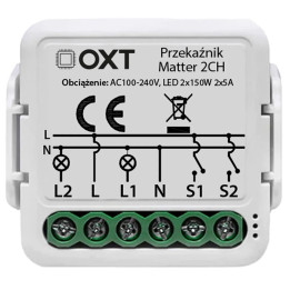 OXT 5906203620845 Inteligentny moduł przekaźnikowy 2-kanałowy Matter Wi-Fi HomeKit