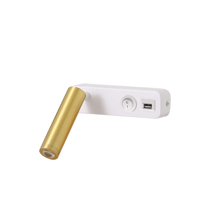 Immax GOAL USB+Switch 3W 138lm 4000K LED Wall Light White+Gold 08281L