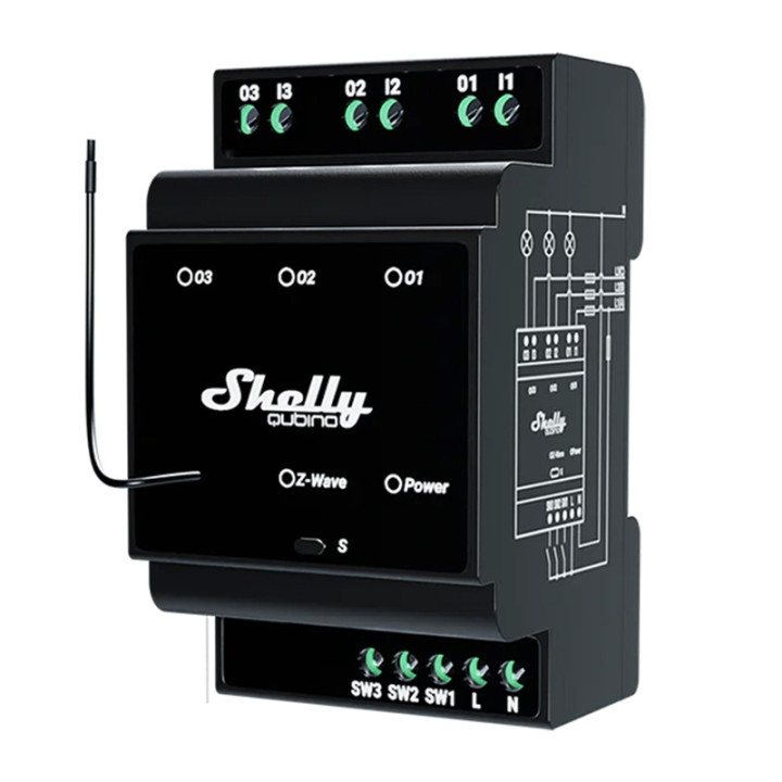 Shelly Qubino Wave Pro 3 Z-Wave 3-Channel DIN-Rail Relay