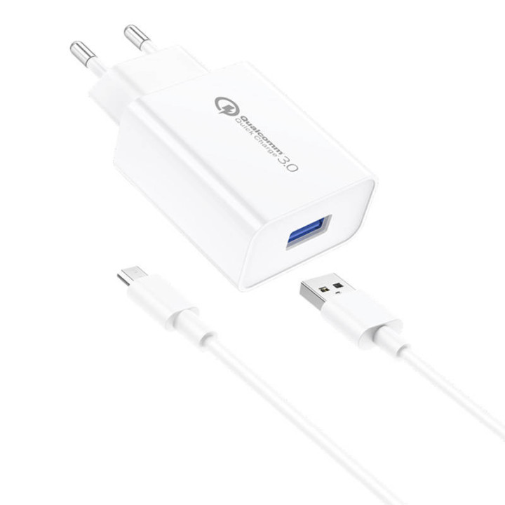 Foneng EU13 18W USB Wall Charger + USB to Micro USB Cable, 3A (White)