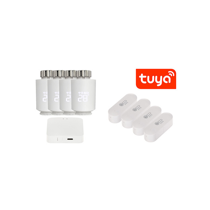 ATLO ATLO-TH-TUYA-4 Smart Thermostatic Radiator Valve Set with Temperature Sensors, Zigbee, Tuya Smart (4 pcs)
