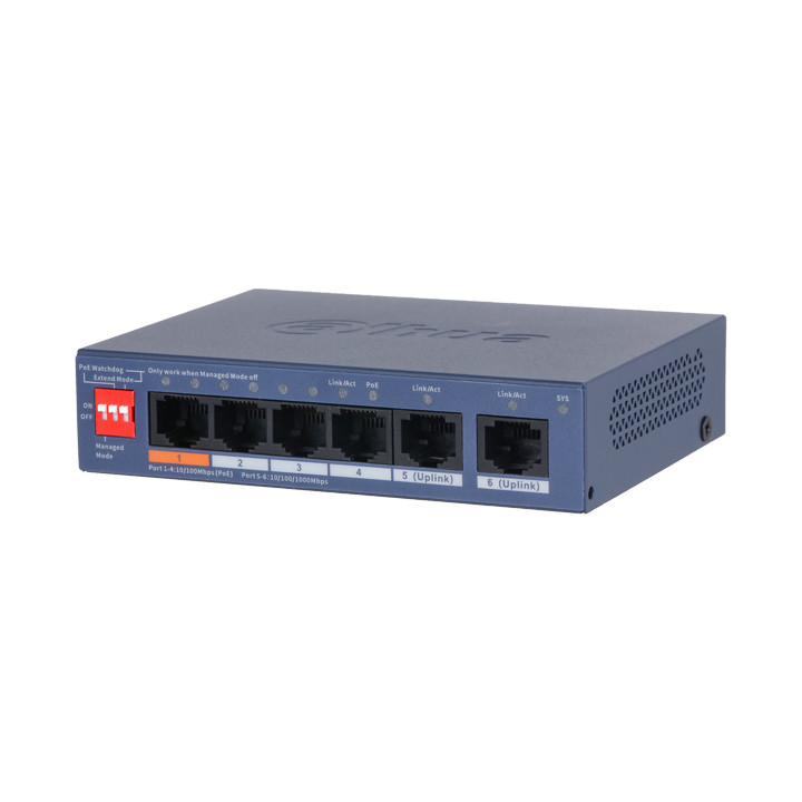 DAHUA CS4006-4ET2GT-60 PoE Switch, 4 PoE + 2 Gigabit Ports, 60W