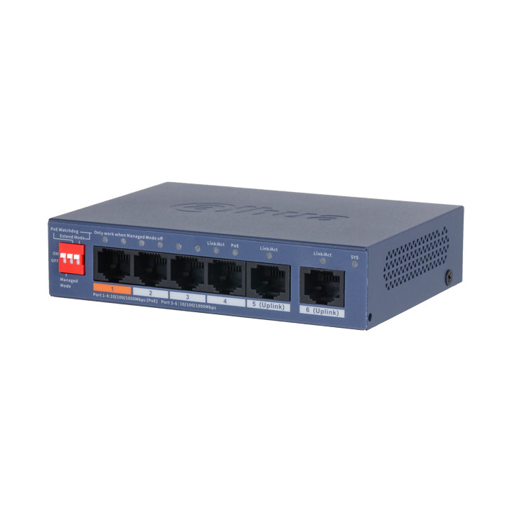 DAHUA CS4006-4GT-60-V2 6-портовый PoE коммутатор 60W