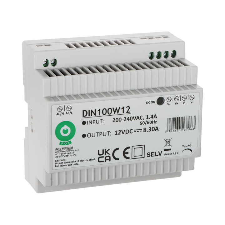 POS DIN100W12 DIN Rail Power Supply 100W 12V DC