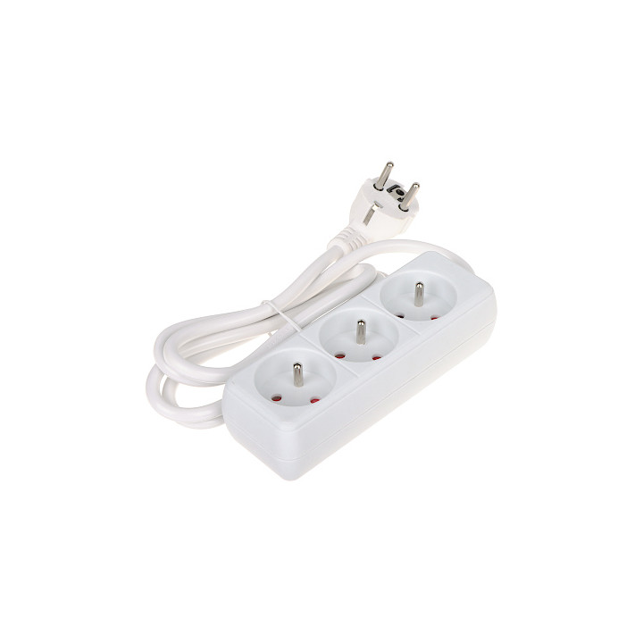 PR-1.5M-3G/W Listwa zasilająca z 3 gniazdami Kabel 1,3m, 16A 230V