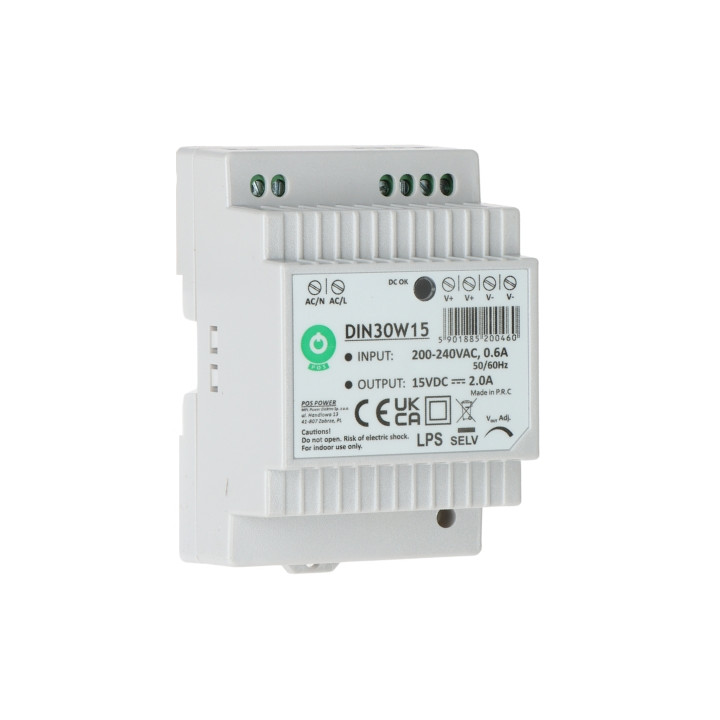 POS DIN30W15 DIN Rail Power Supply 30W 15V DC