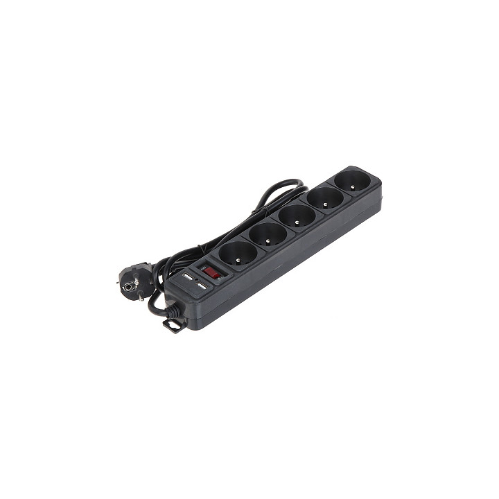 AKYGA AK-SP-05U Listwa zasilająca z 5 gniazdami i 2 portami USB, 230V, 10A, ochrona przeciwprzepięciowa, biała