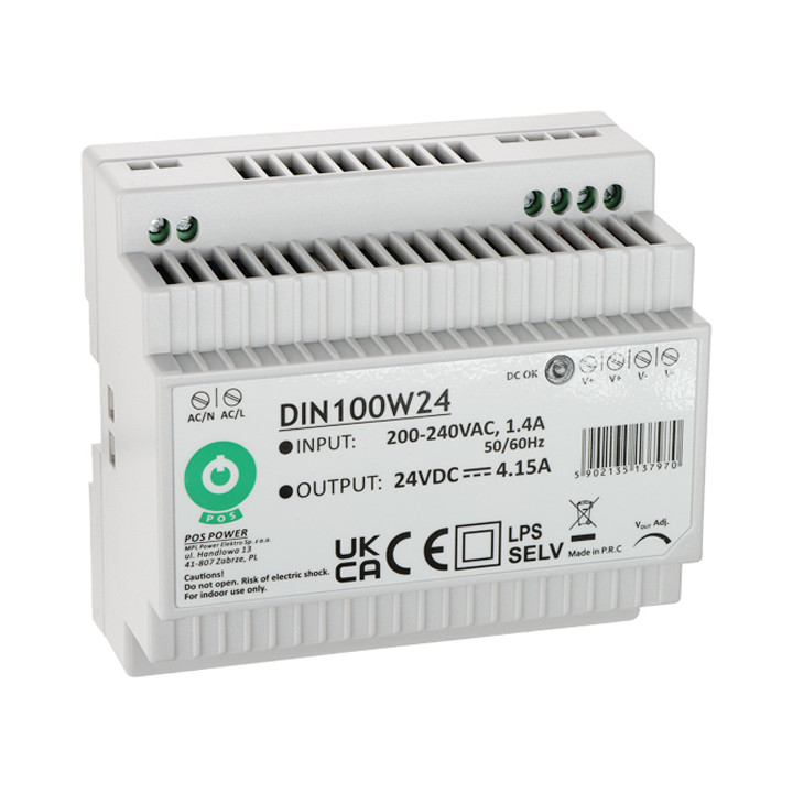 POS DIN100W24 DIN Rail Power Supply 100W 24V DC