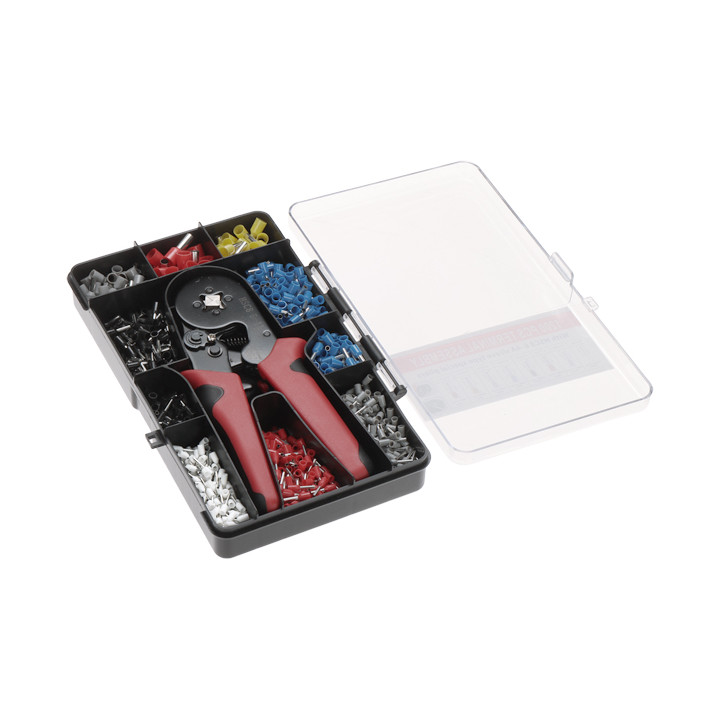 Herramienta de engarzado DELTA TOOLS HT-HSC8 con kit de casquillos para cables - Juego de manguitos para extremos de cables