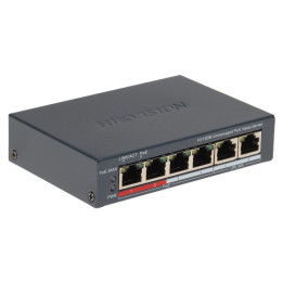 Hikvision DS-3E0106P-E/M(B) Switch PoE 6 ports 10/100 45W 4xPoE 2xRJ45 6kV 121x83x28mm