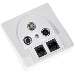 Placa de Pared con Conectores RJ45, RJ11 y SAT GAR-SAT/2RJ - Base de Enchufe Triple para TV, Internet y Teléfono