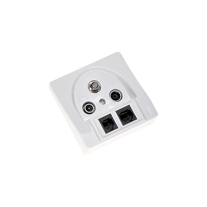 Placa de Pared con Conectores RJ45, RJ11 y SAT GAR-SAT/2RJ - Base de Enchufe Triple para TV, Internet y Teléfono