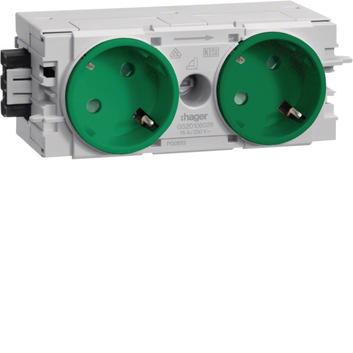 Hager GS20106029 2-Gang Socket-Outlet with WAGO C-Profile, Green