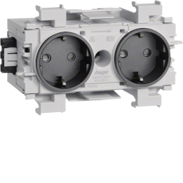 Hager GS20019011 2-Gang Socket Outlet with WAGO Push-In Terminals, Flush-Mount