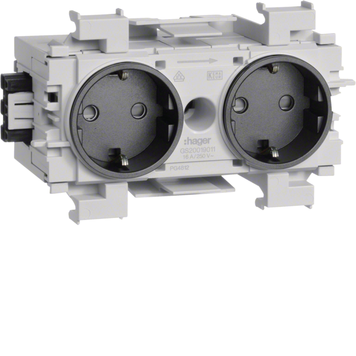 Hager GS20019011 2-Gang Socket Outlet with WAGO Push-In Terminals, Flush-Mount