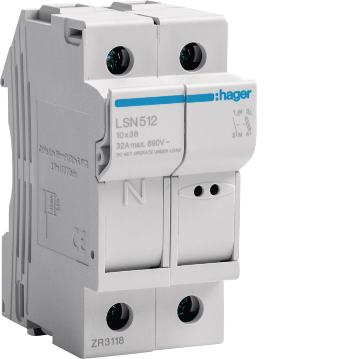 Hager LSN512 Fuse carrier 1P+N 32A 690V L38 2M