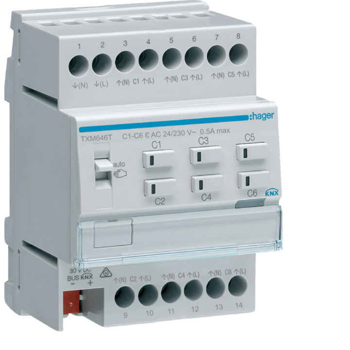 Hager TXM646T KNX Heating Actuator, 6-Channel, easy, 24/230V