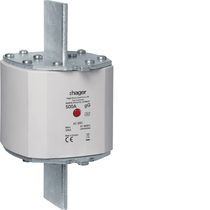 Hager LNH40500M NH4a gG 500V 500A Fuse Link with Central Indicator
