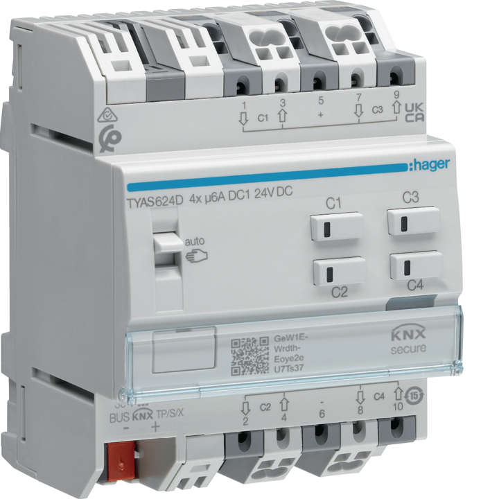 Hager TYA624D KNX Output Module for 4 Shutters/Blinds, 24V DC