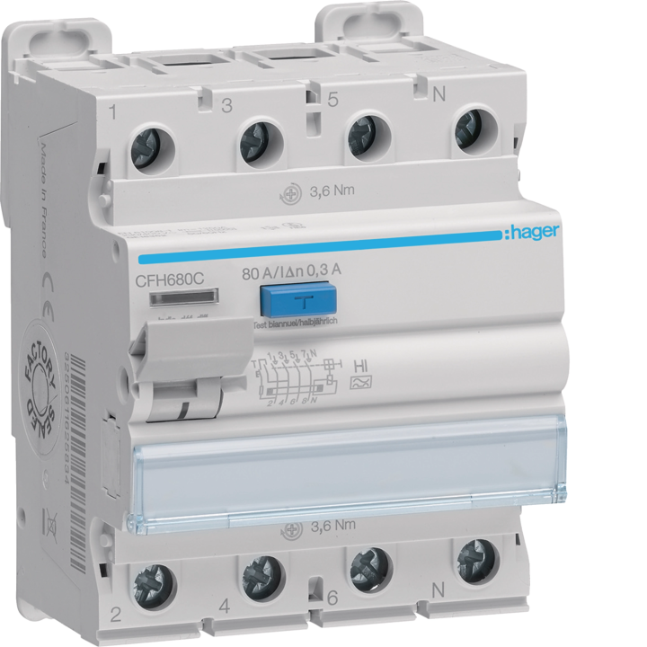 Hager CFA680C RCCB 3P+N 80A 300mA Type A Selective