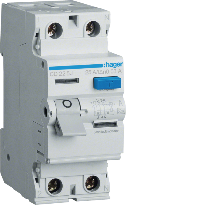 Hager CD225J RCCB 2P 25A 30mA Type A
