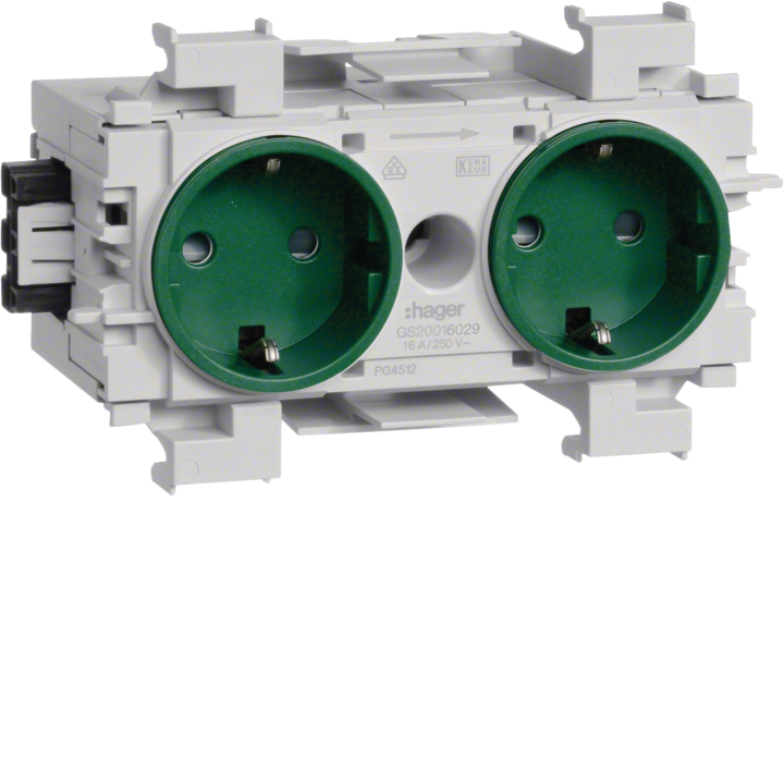 Hager GS20016029 Socket-outlet 2-gang Wago f-mount Green