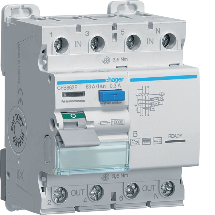 Hager CFB663E RCCB 3P+N 63A 300mA Type B
