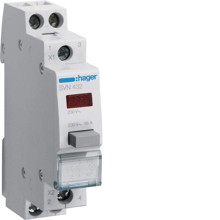Hager SVN432 Impulse Exit Button 2NO PB + Red Light 230V AC