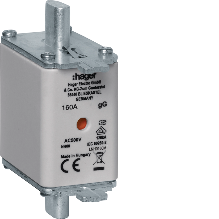 Hager LNH0160M NH00 gG 500V 160A Central Indicator Fuse Link