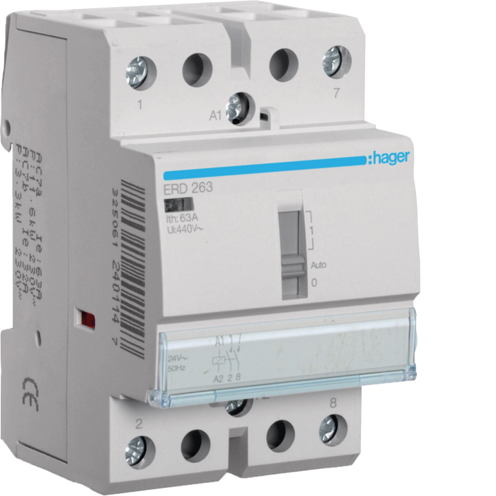 Hager ERD263 Override Contactor 63A 2NO 24VAC