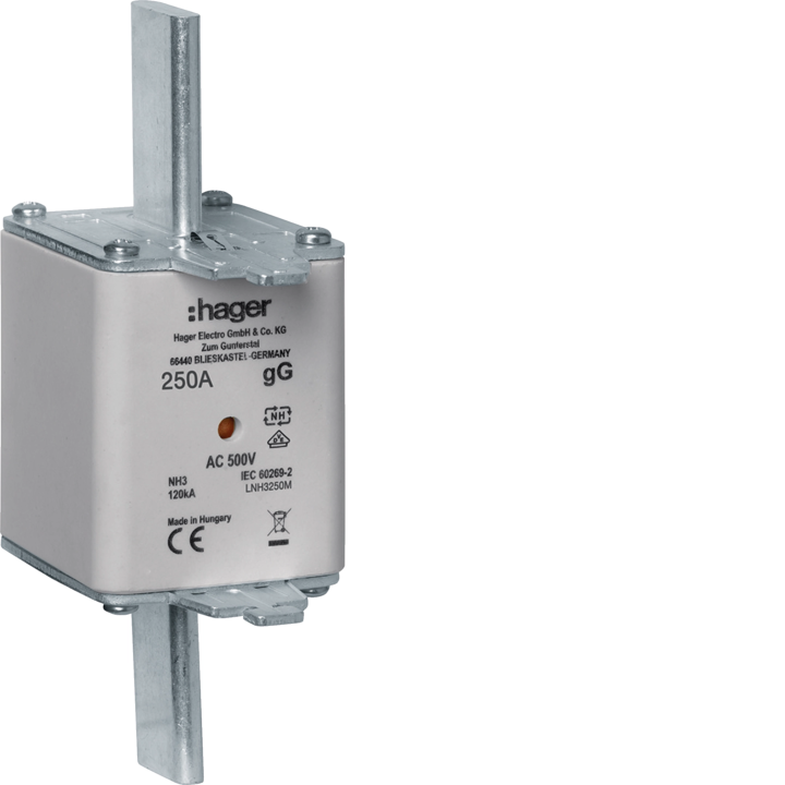 Hager LNH3250M NH3 gG 500V 250A Fuse Link with Central Indicator