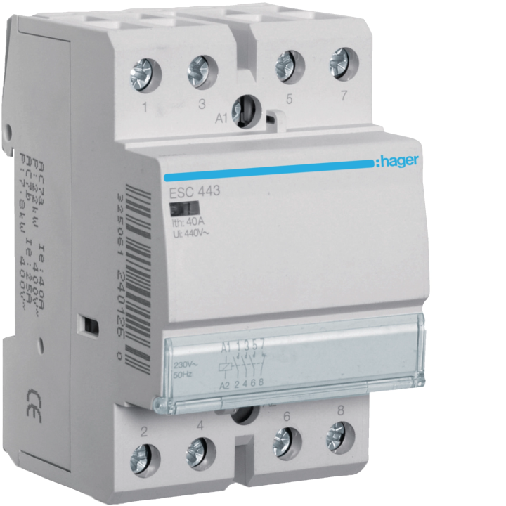 Hager ESC443 Contactor 40A 3NO+1NC 230V AC