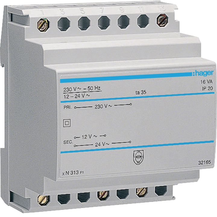 Hager ST313 Safety Transformer 16VA 230V 12-24V