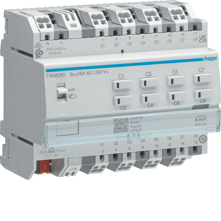 Hager TYA608D KNX 8-fold Switch Actuator 16A C-load