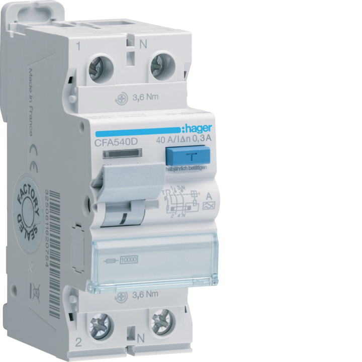 Hager CFA540D RCCB 1P+N 40A 300mA Type A