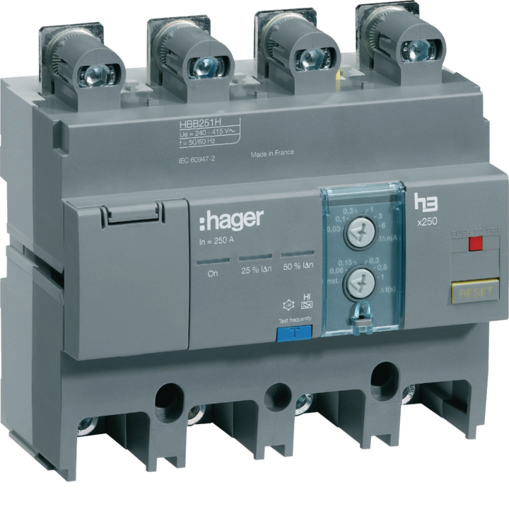 Hager HBB251H RCD Add-on Block 4P 250A Adjustable