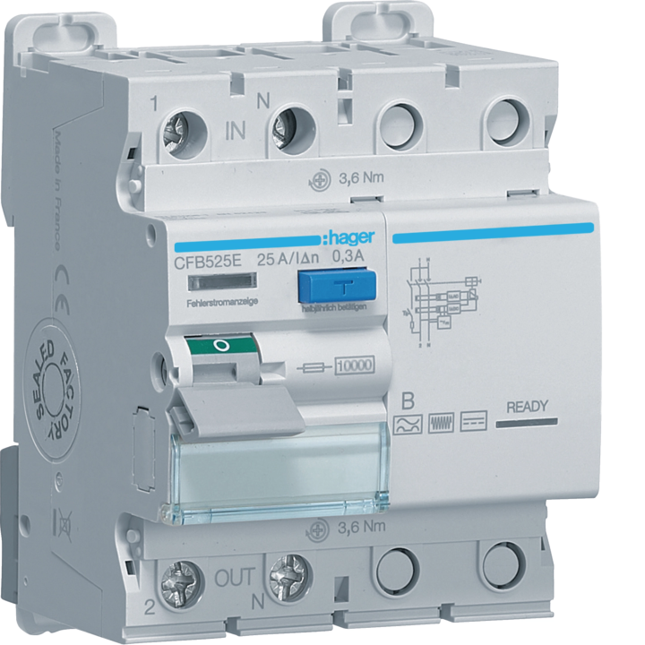 Hager CFB525E RCCB 1P+N 25A 300mA Type B