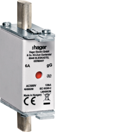 Hager LNH0006M NH000 gG 6A 500V Fuse Link with Central Indicator